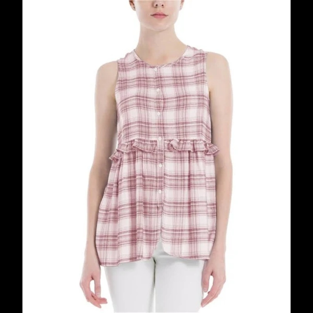 Max Studio Woven Plaid Casual Top 